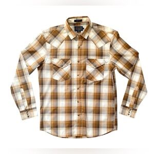 Pendleton Men’s M Frontier Western Snap Plaid Shirt Brown Long Sleeve